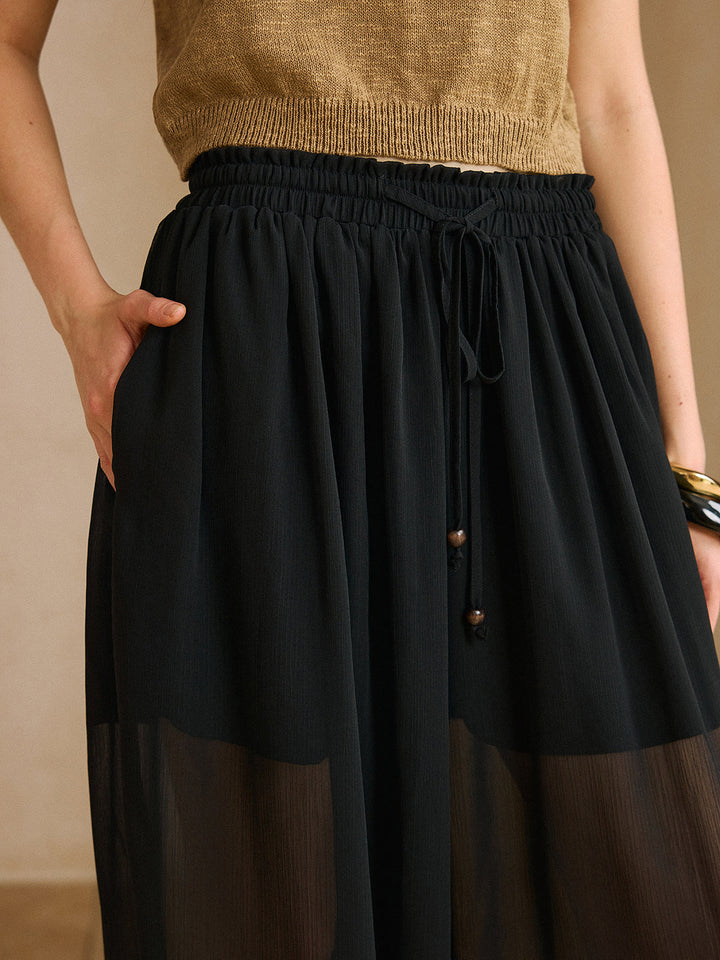Transparente Chiffon-Hose mit elastischem Bund und Knöchelmanschetten
