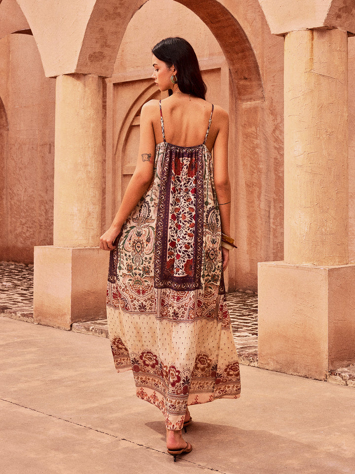 Paisley-Print Maxikleid mit Perlenbesatz