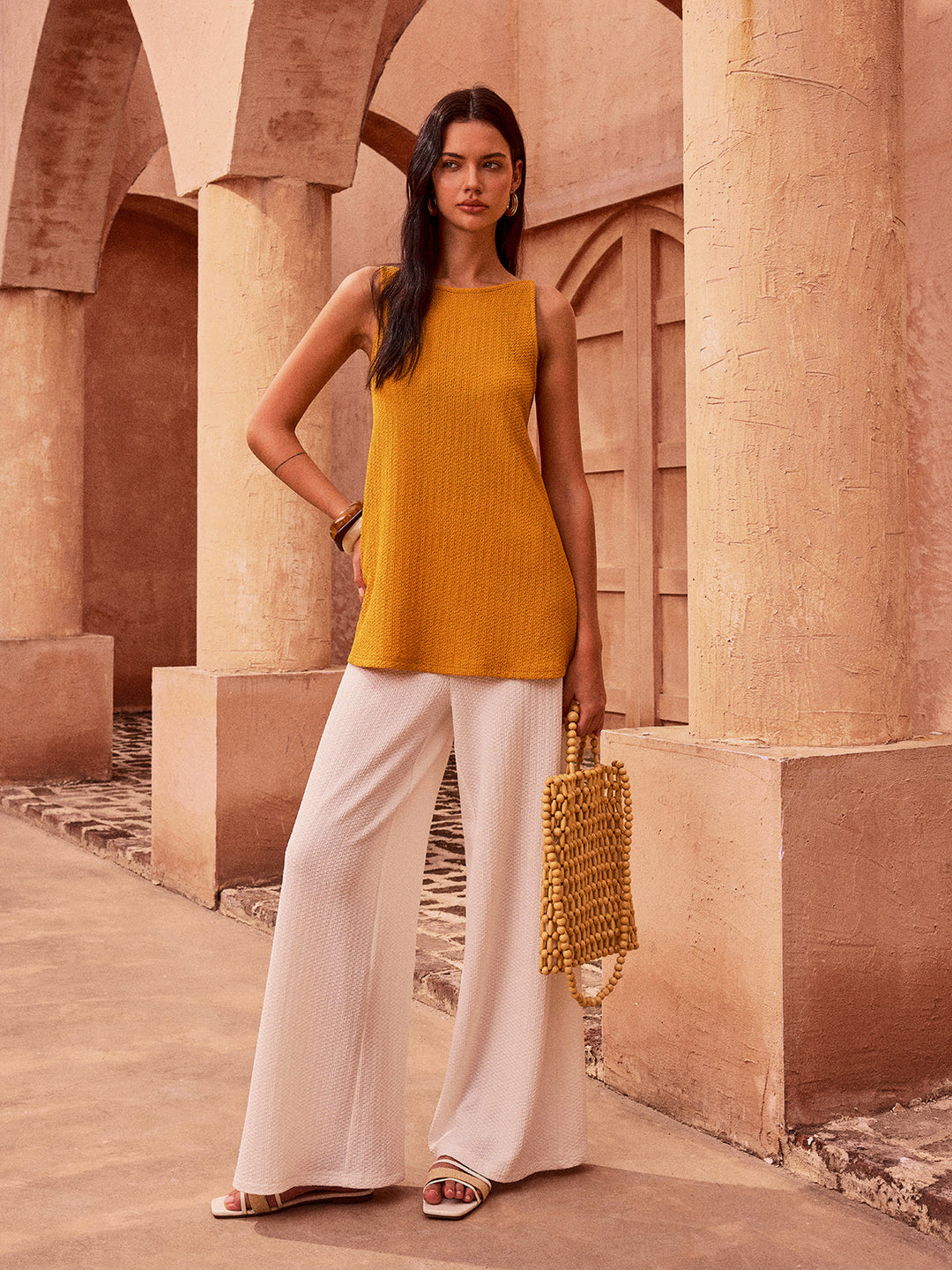 Strukturierte Strickhose mit weitem Bein