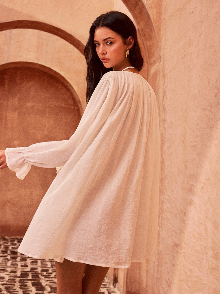 Tasselled Button Cotton Mini Kleid