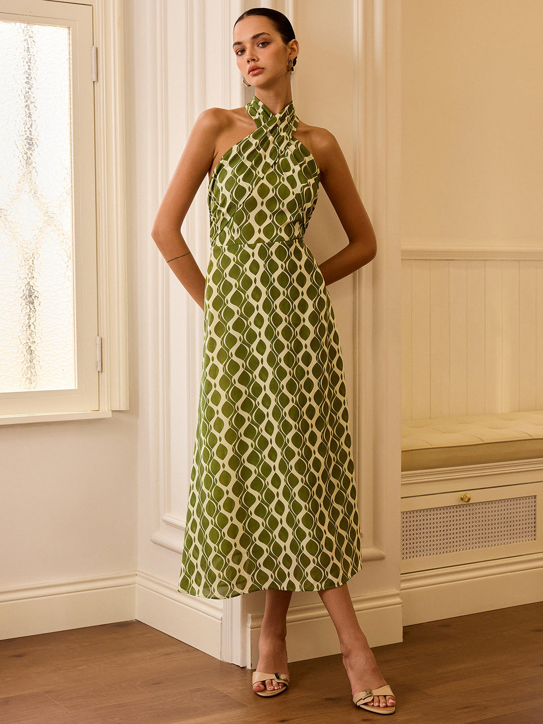 Halter Neck Bedrucktes Midikleid