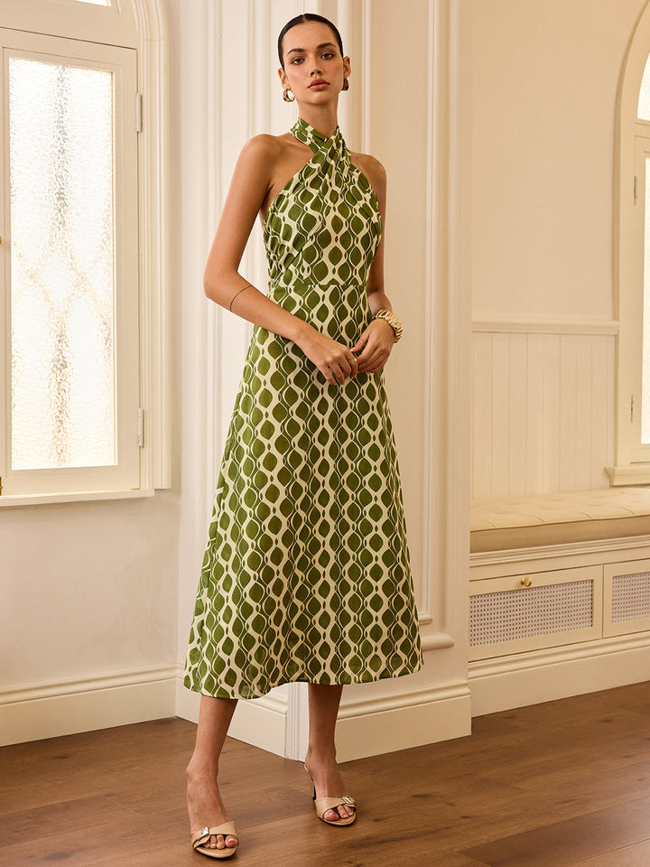 Halter Neck Bedrucktes Midikleid