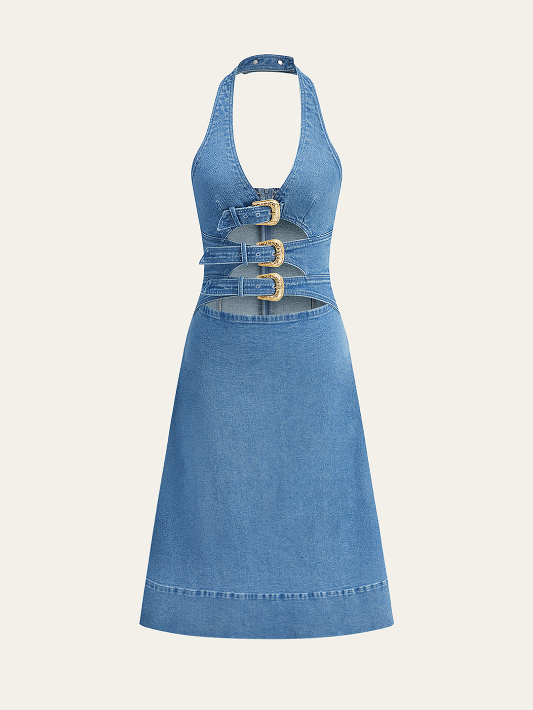 Halter Neck Cut-Out Denim Kleid