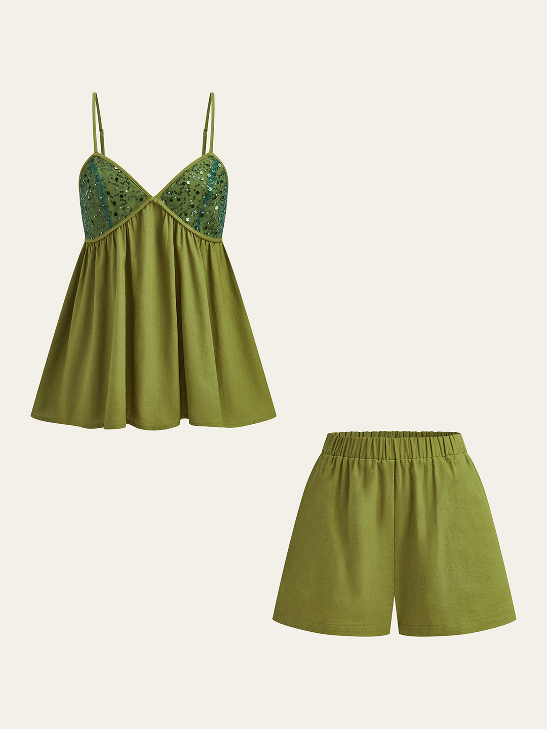 Pailletten-Träger-Top und Shorts mit Gummizug
