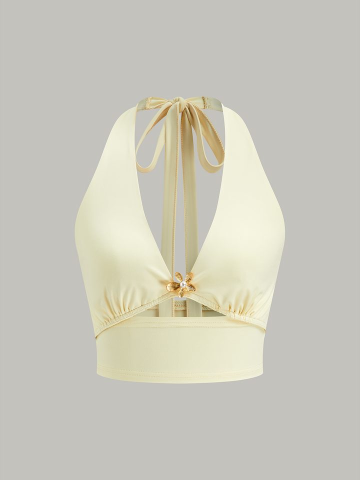 Halter Neck Crop Top und Mesh-Panel-Rock-Set