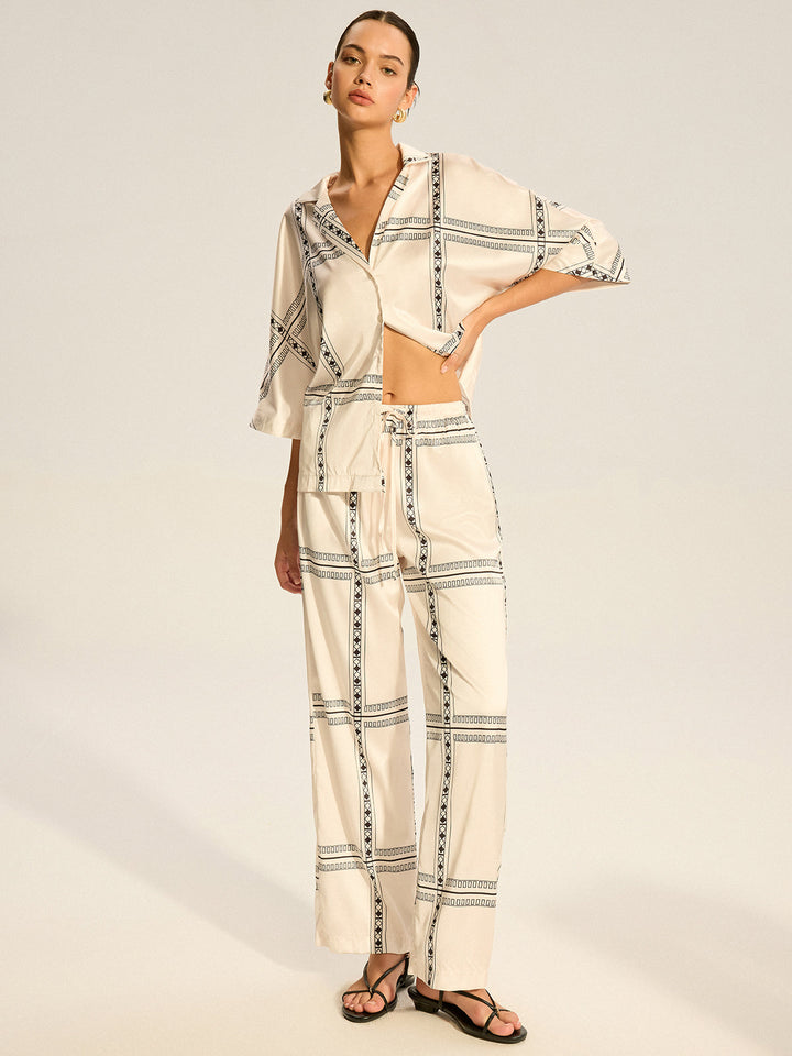 Geometrisches Satin-Hosen-Set mit Print