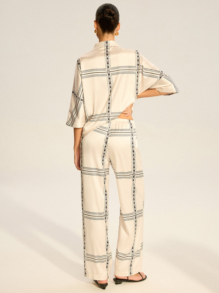 Geometrisches Satin-Hosen-Set mit Print