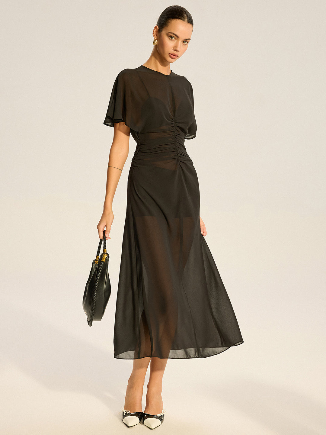 Sheer Chiffon Midi Kleid mit Futter-Unterkleid Zweiteiler