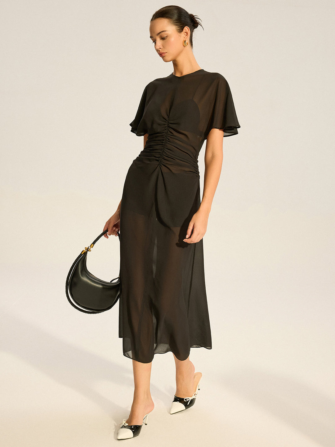 Sheer Chiffon Midi Kleid mit Futter-Unterkleid Zweiteiler