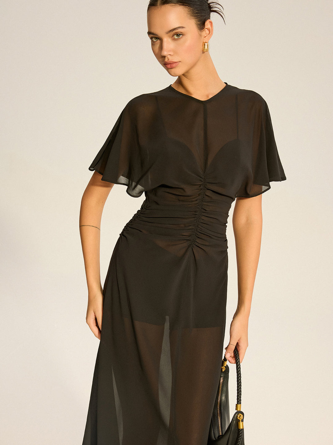 Sheer Chiffon Midi Kleid mit Futter-Unterkleid Zweiteiler