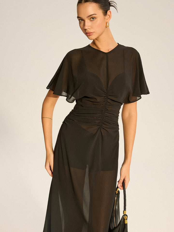 Sheer Chiffon Midi Kleid mit Futter-Unterkleid Zweiteiler