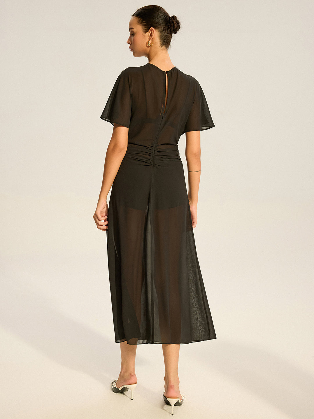 Sheer Chiffon Midi Kleid mit Futter-Unterkleid Zweiteiler