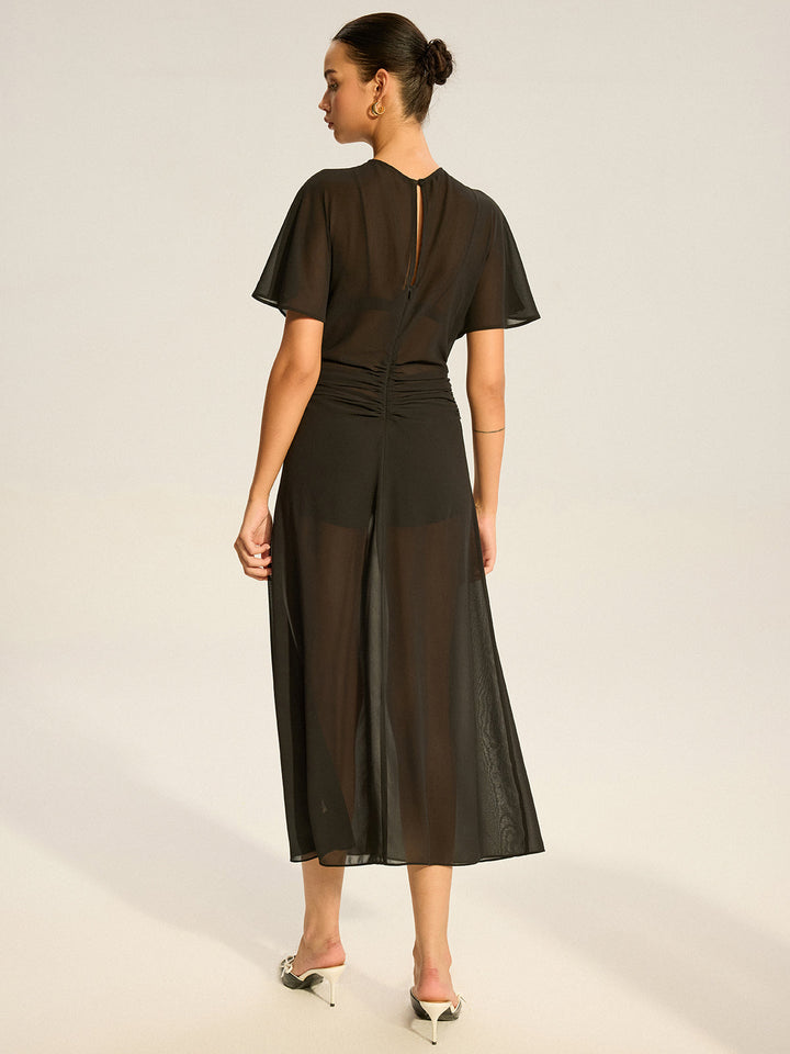 Sheer Chiffon Midi Kleid mit Futter-Unterkleid Zweiteiler