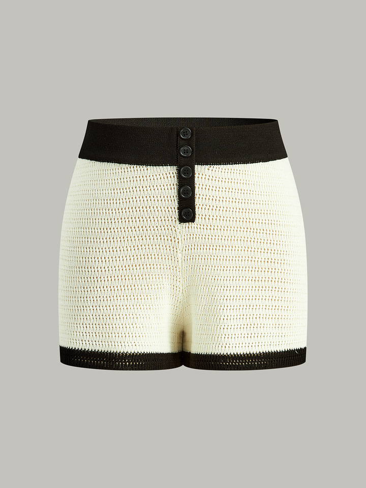 Kontrastbesatz Knopfleiste Strickshorts