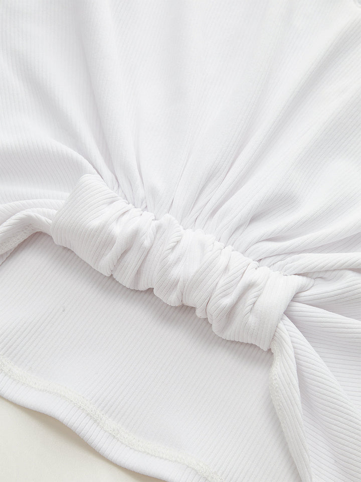 Geripptes V-Ausschnitt-Knoten-Crop-Top