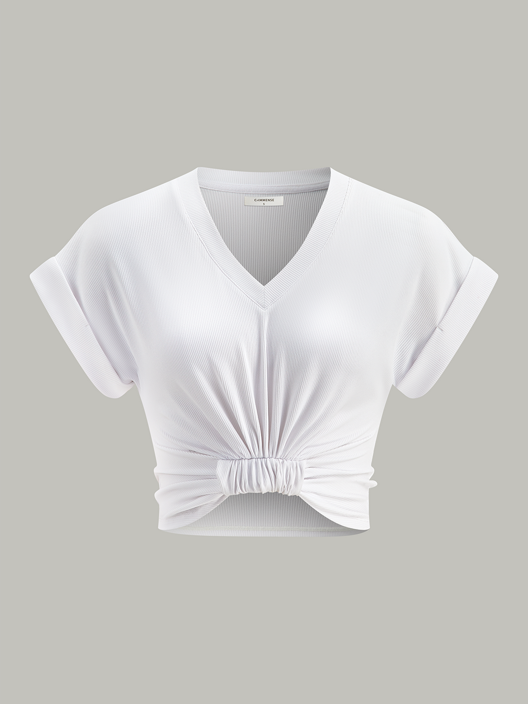 Geripptes V-Ausschnitt-Knoten-Crop-Top