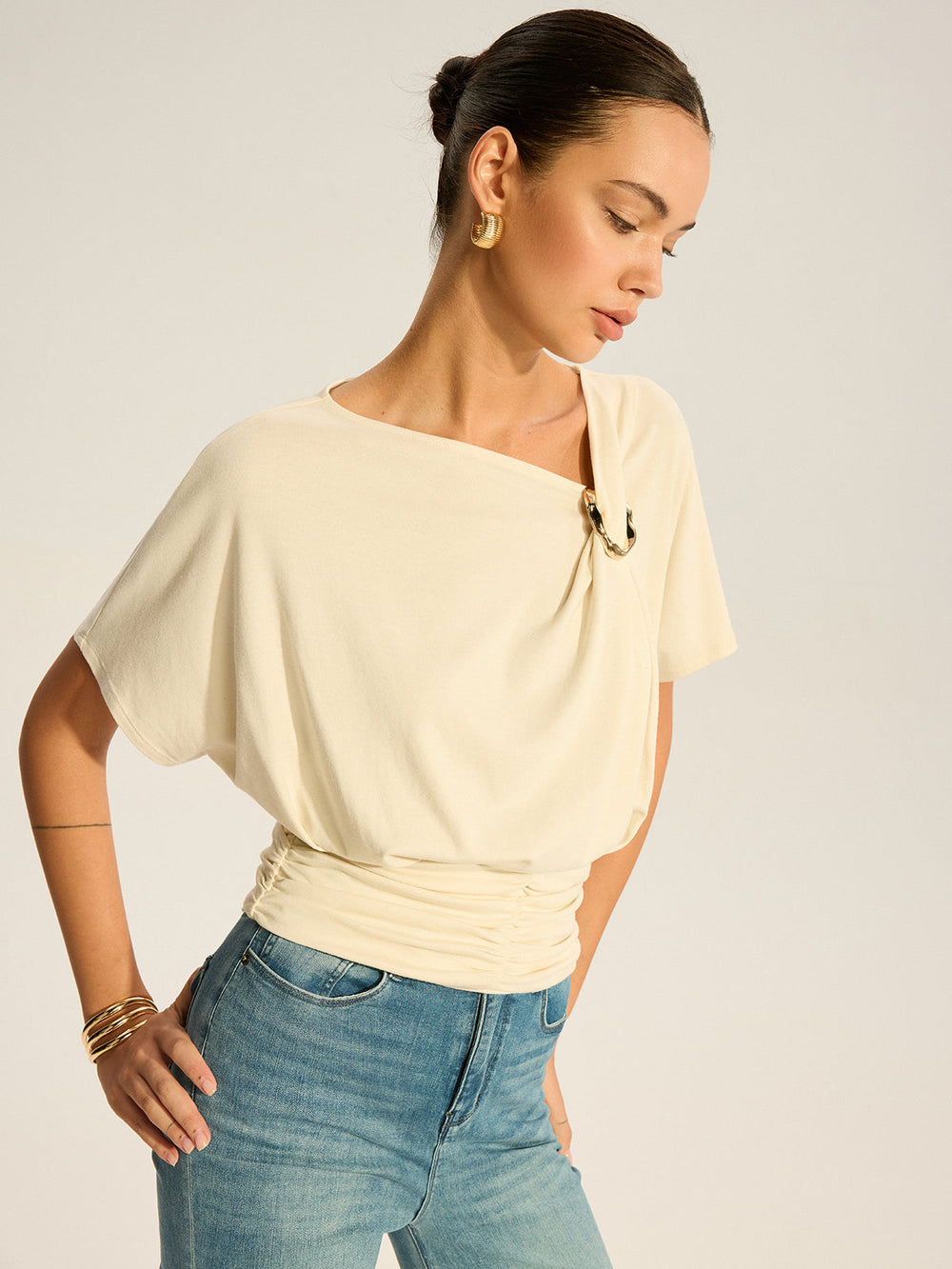 Asymmetrisches Drapierte Oberteil mit Ringdetail