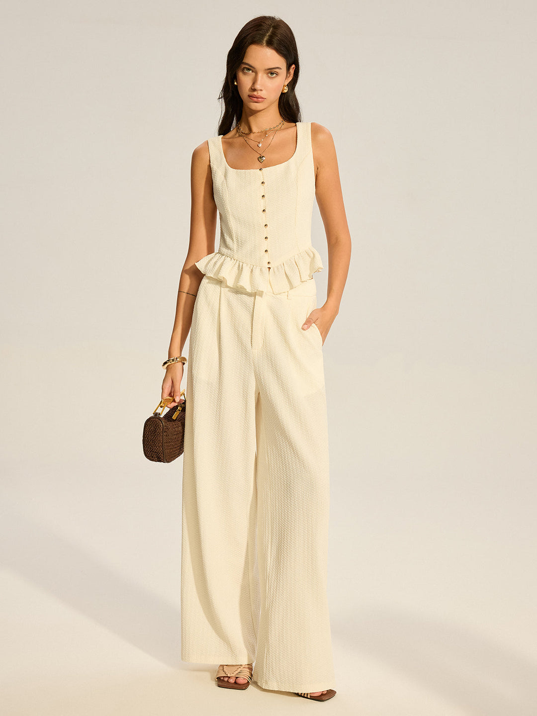 Gefaskelltes Wickelkleid mit weitem Bein Set
