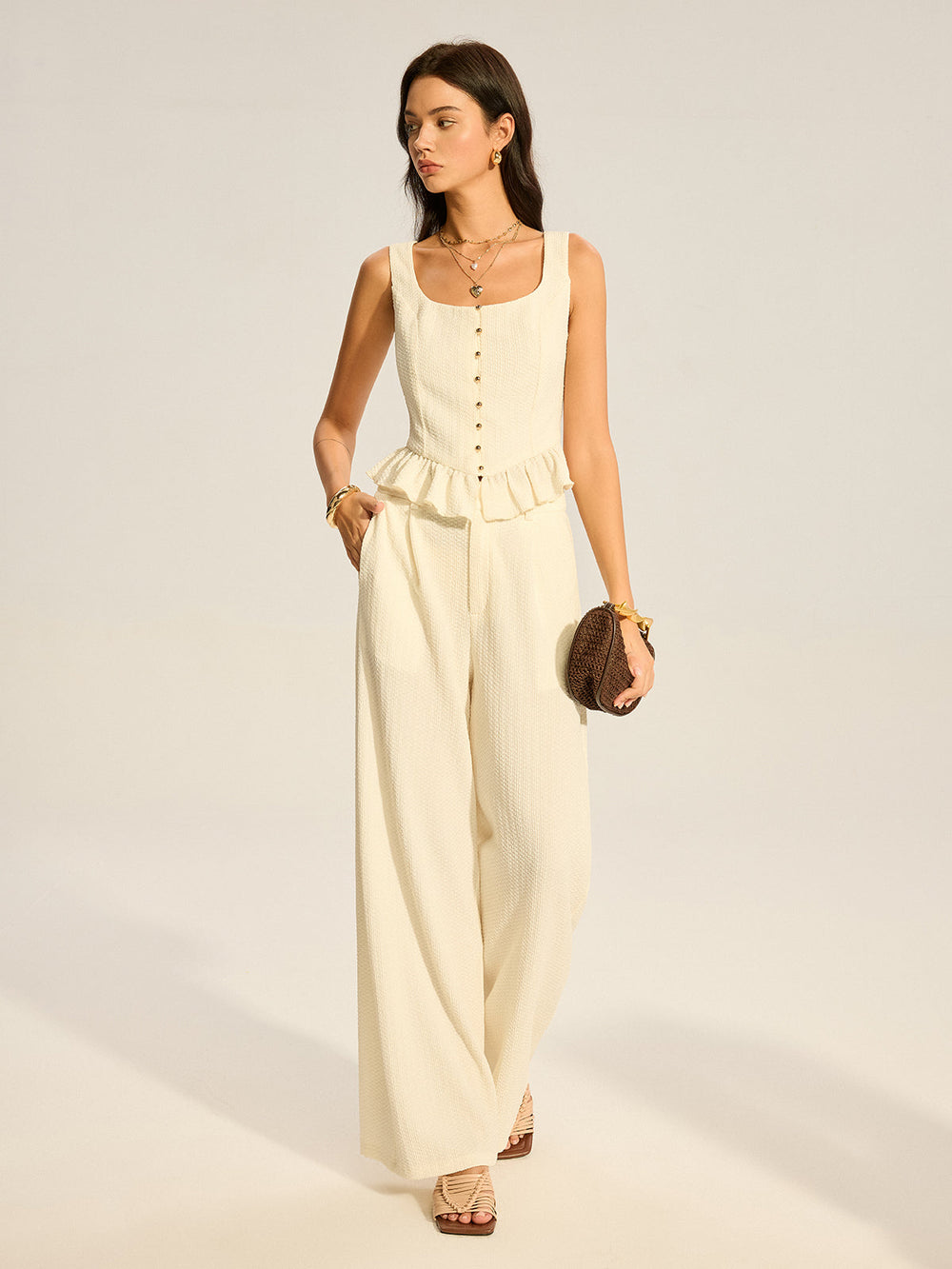 Gefaskelltes Wickelkleid mit weitem Bein Set