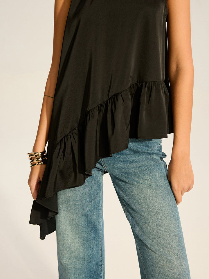 Asymmetrisch Rüschensaum Neckholder-Top