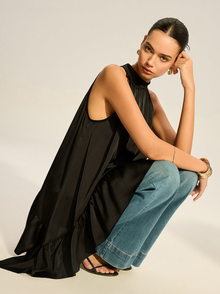 Asymmetrisch Rüschensaum Neckholder-Top
