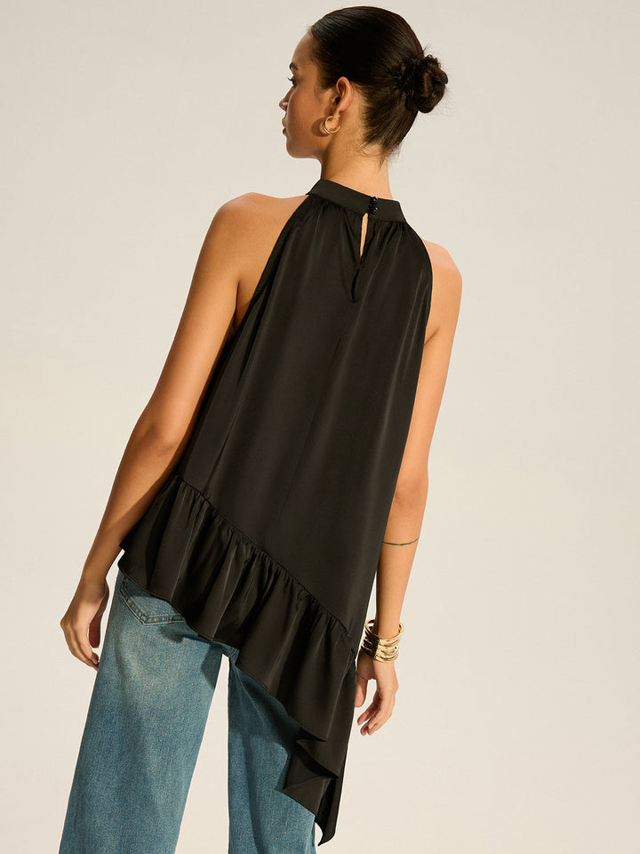 Asymmetrisch Rüschensaum Neckholder-Top
