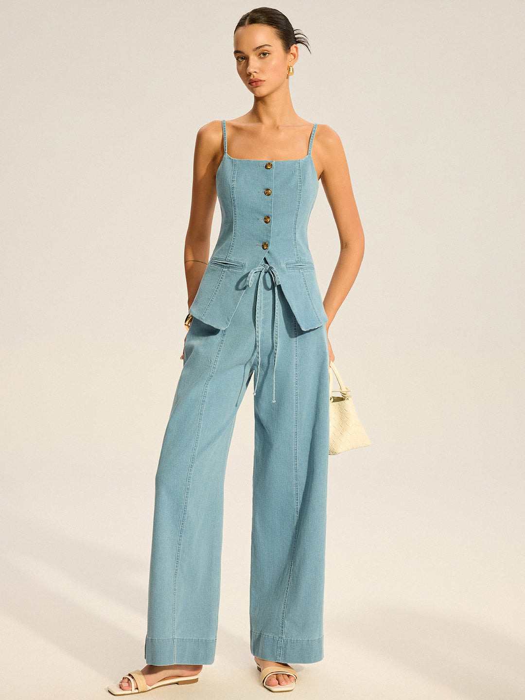 Denim Cami Weste und Hose Set