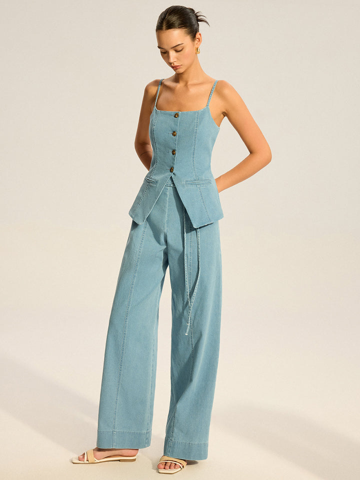 Denim Cami Weste und Hose Set