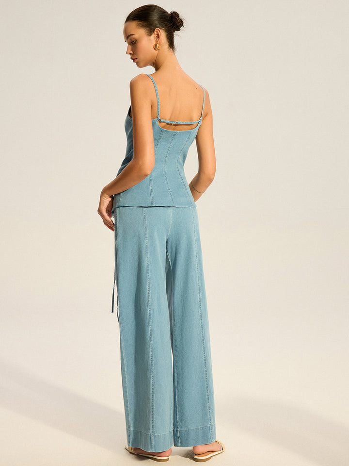 Denim Cami Weste und Hose Set