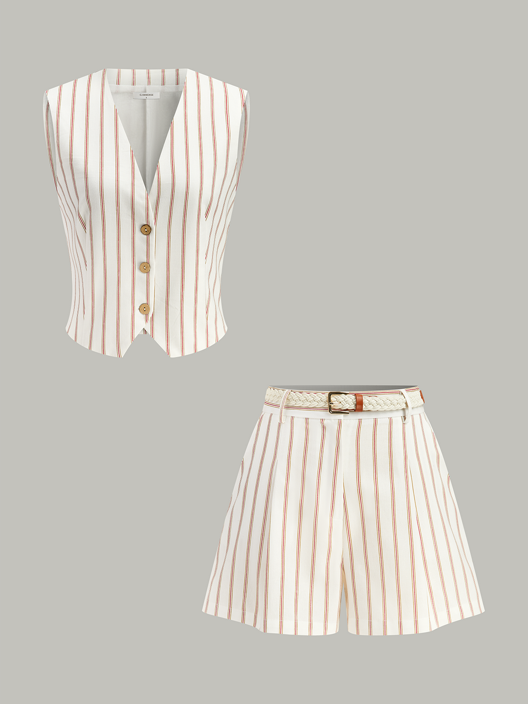 Gestreifte Shorts mit Gürtel Set
