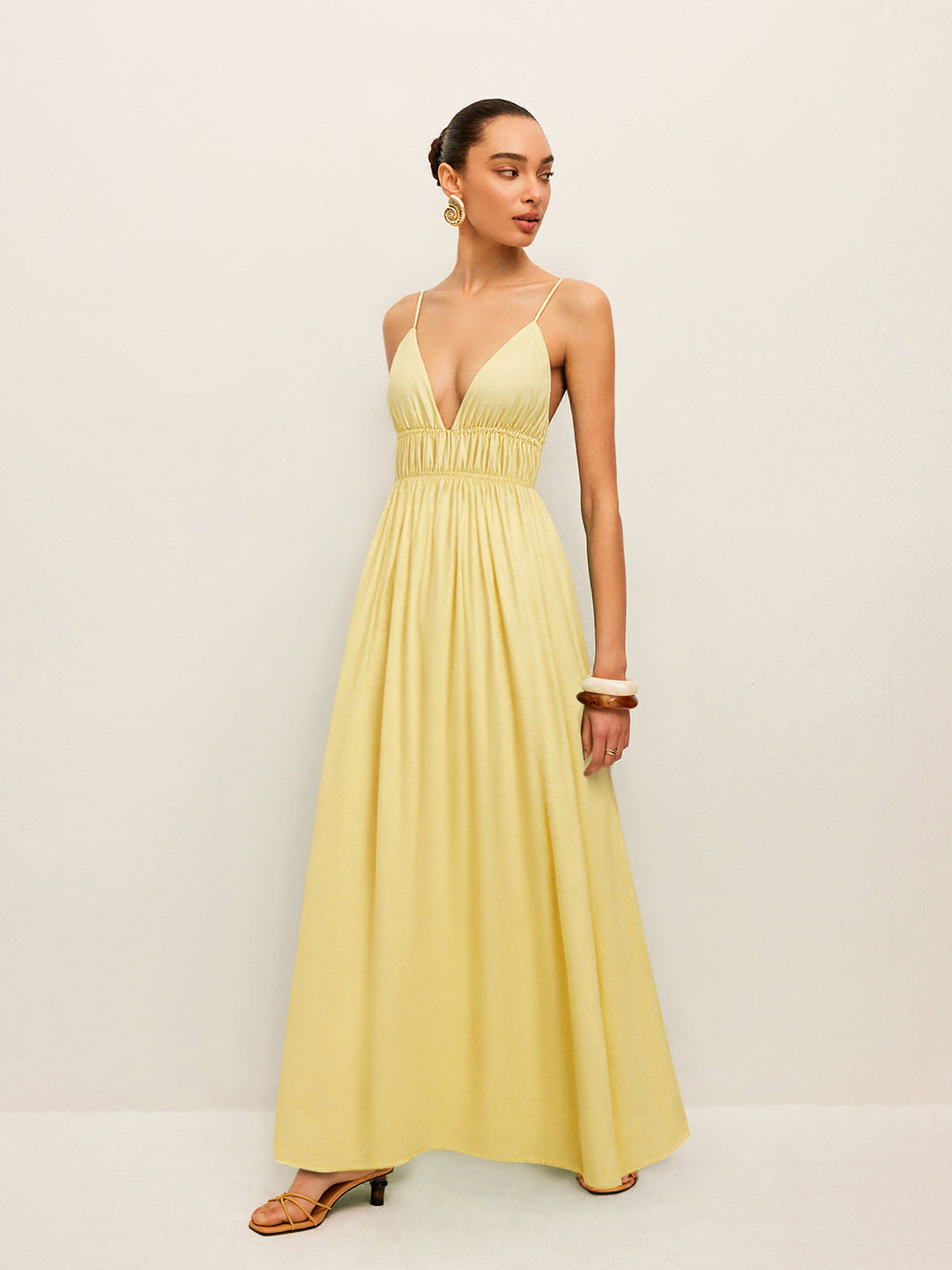 Spaghettiträger Maxikleid mit geraffter Taille und kreuzundquer-Rücken
