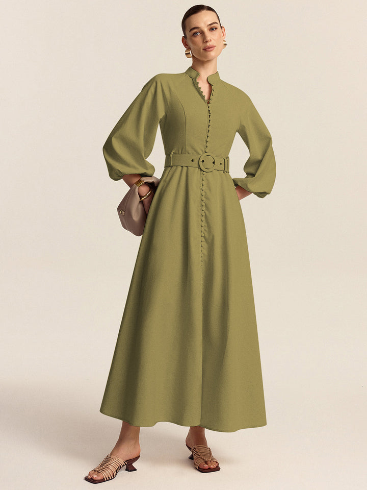 Gürtel Maxi-Kleid mit Knopfleiste