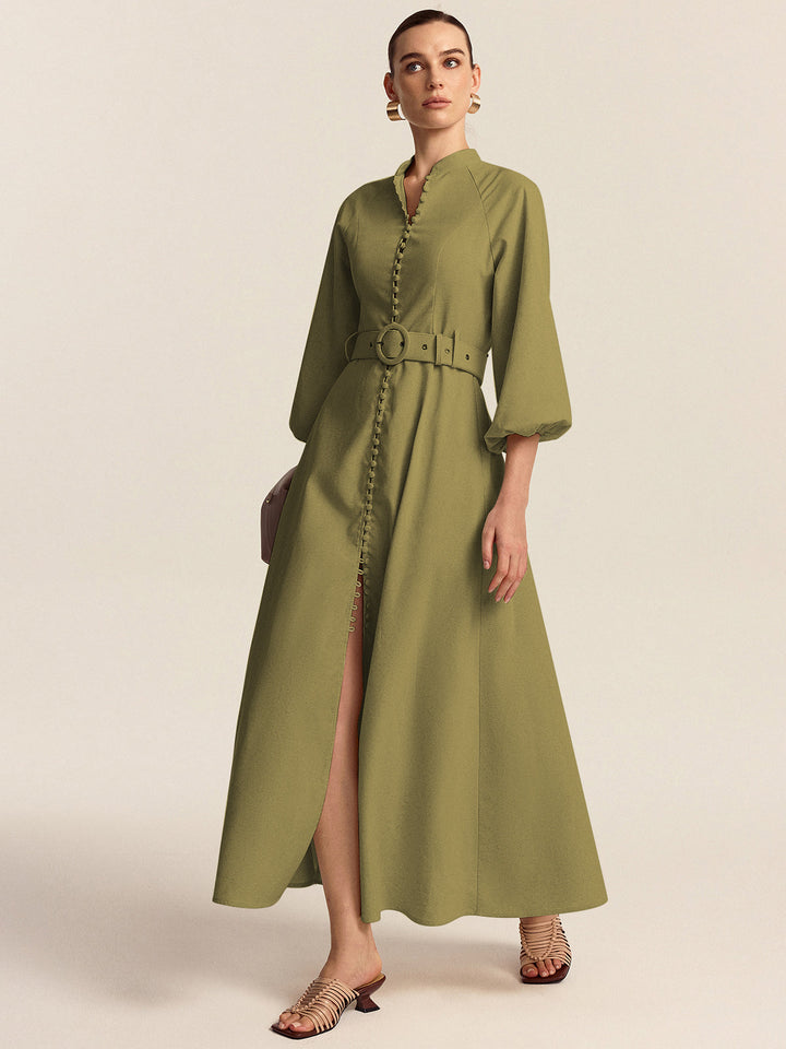 Gürtel Maxi-Kleid mit Knopfleiste