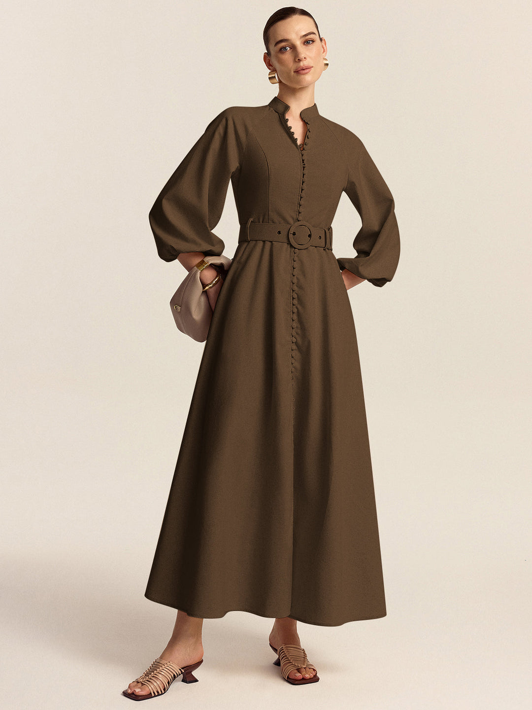 Gürtel Maxi-Kleid mit Knopfleiste