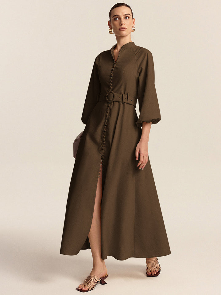 Gürtel Maxi-Kleid mit Knopfleiste