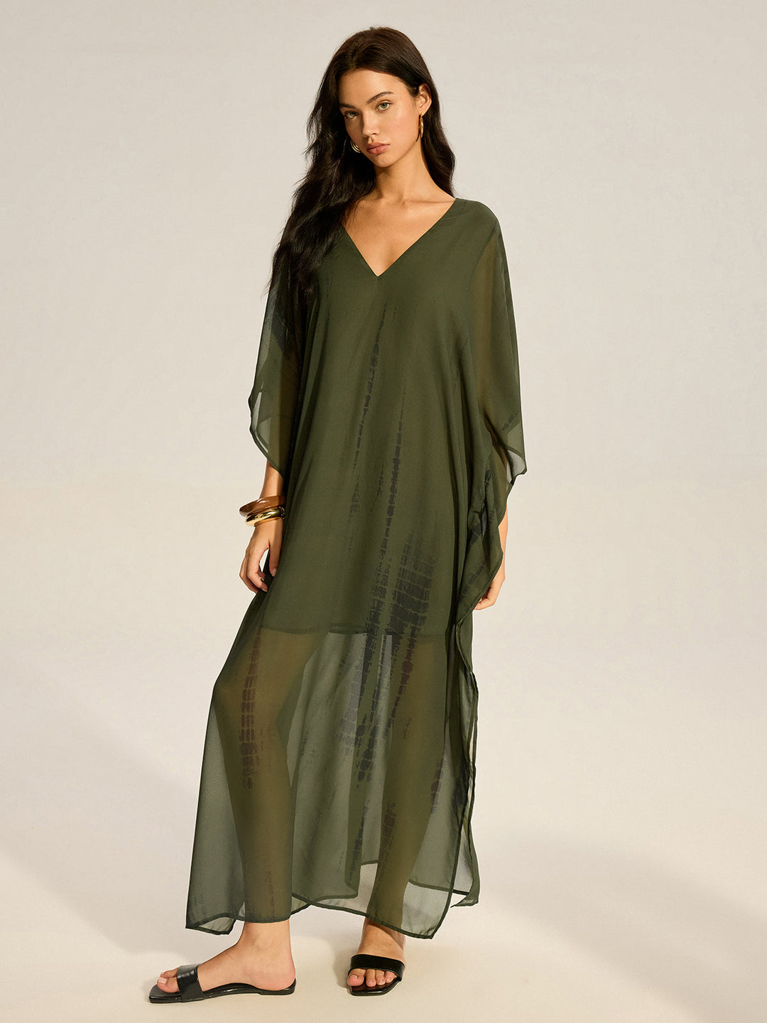 Sheer Chiffon V-Ausschnitt Maxikleid