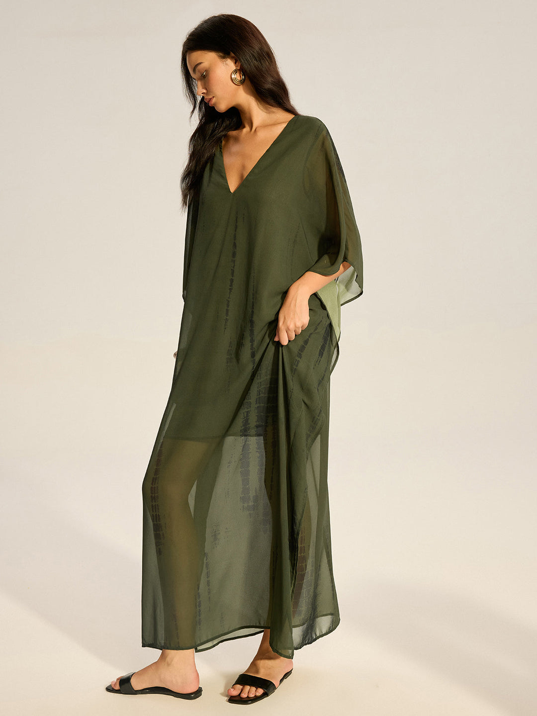 Sheer Chiffon V-Ausschnitt Maxikleid