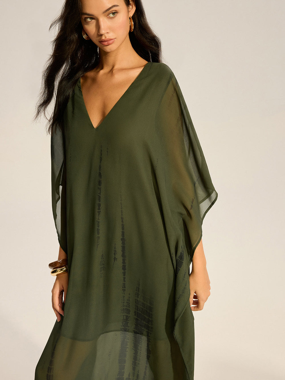 Sheer Chiffon V-Ausschnitt Maxikleid