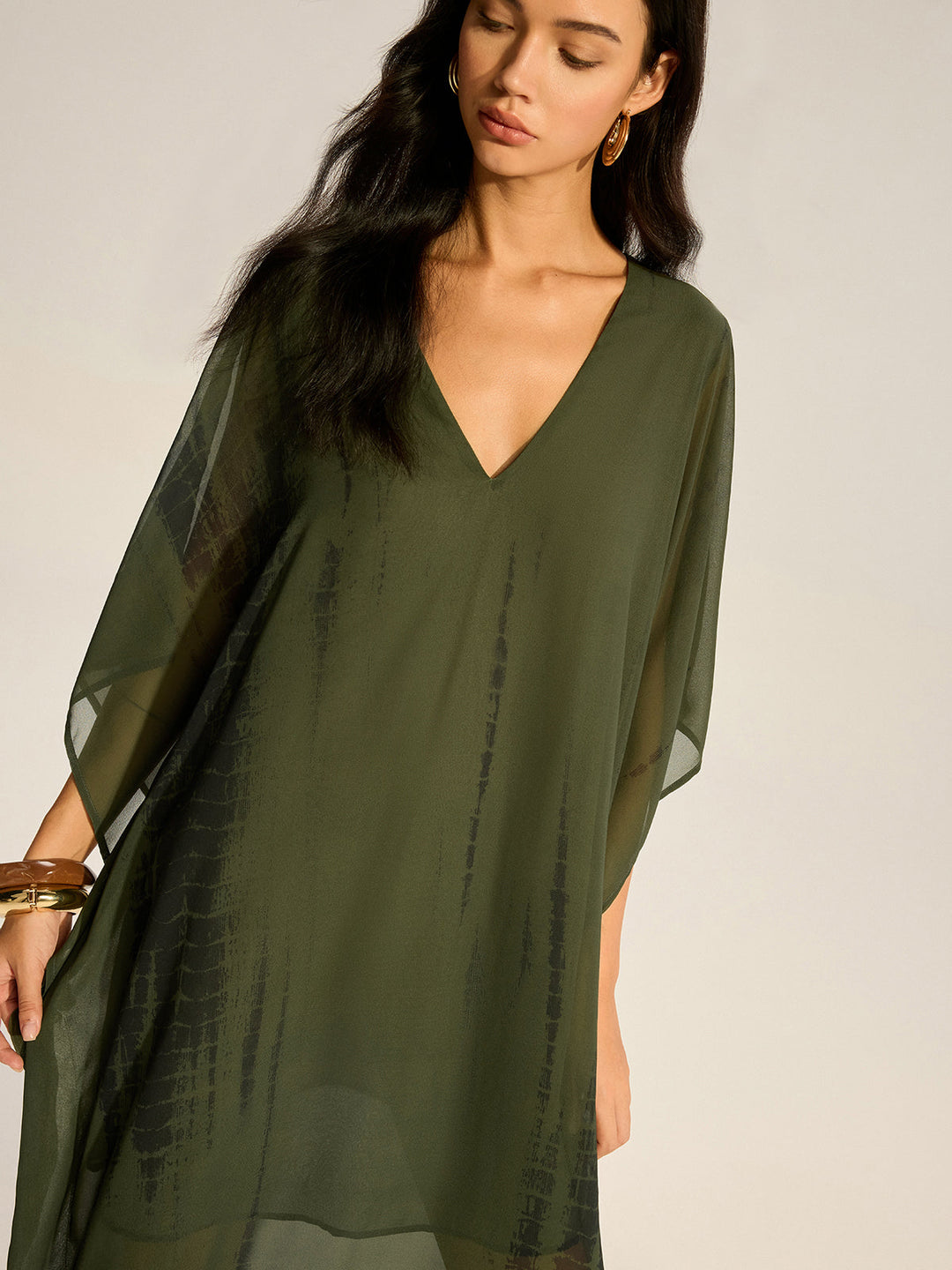Sheer Chiffon V-Ausschnitt Maxikleid