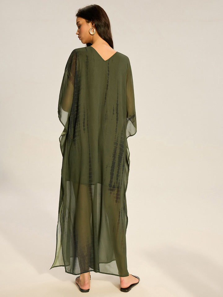 Sheer Chiffon V-Ausschnitt Maxikleid
