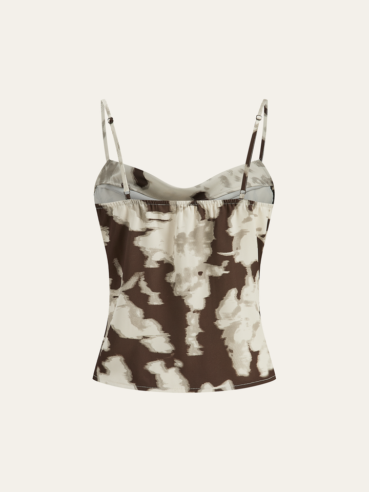 Satin-Abstrakt-Print-Oberteil-mit-Kuhstall-Ausschnitt