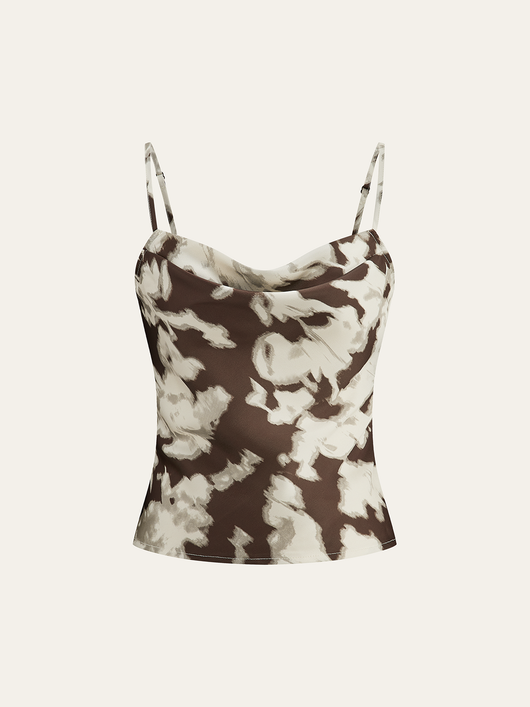 Satin-Abstrakt-Print-Oberteil-mit-Kuhstall-Ausschnitt