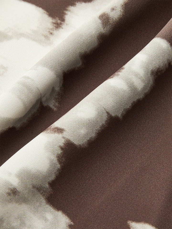 Satin-Abstrakt-Print-Oberteil-mit-Kuhstall-Ausschnitt