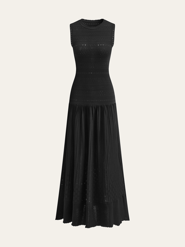 Mehrfarbig gestricktes Faltenkleid aus Wolle