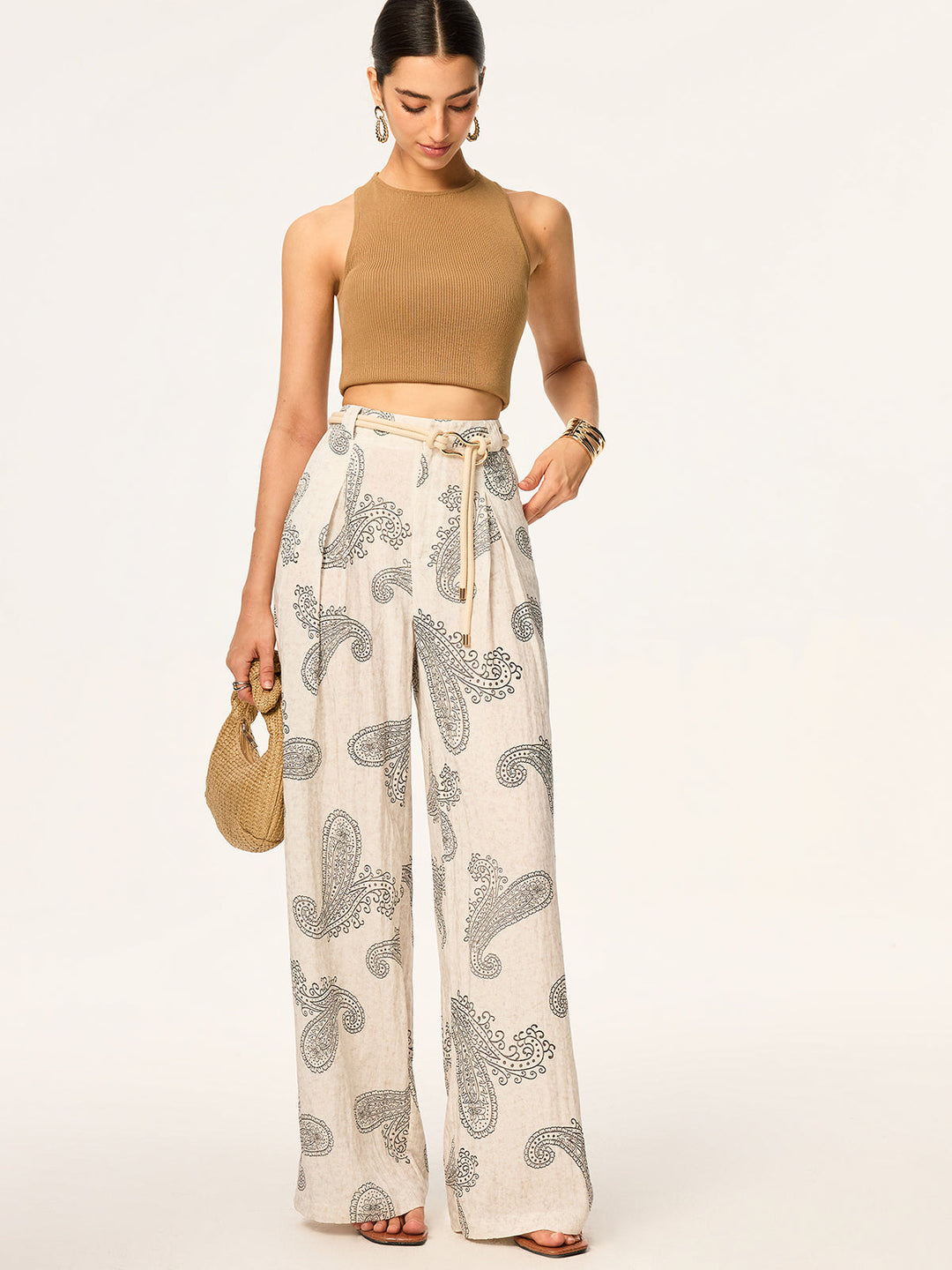 Boho Print Schlaghose ohne Gürtel