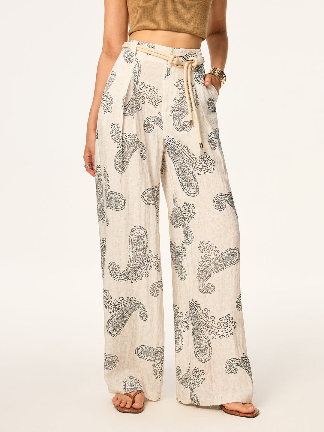 Boho Print Schlaghose ohne Gürtel