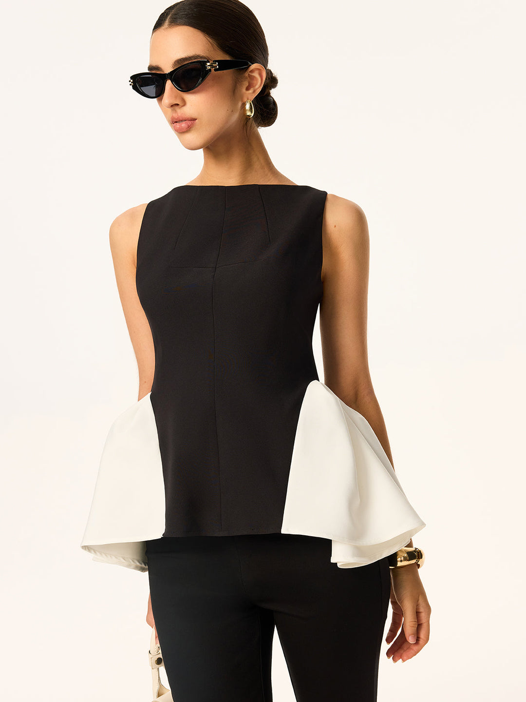 Colorblock Peplum-Taille Ärmellose Bluse