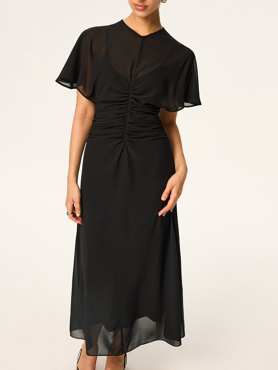 Sheer Chiffon Midi Kleid mit Futter-Unterkleid Zweiteiler