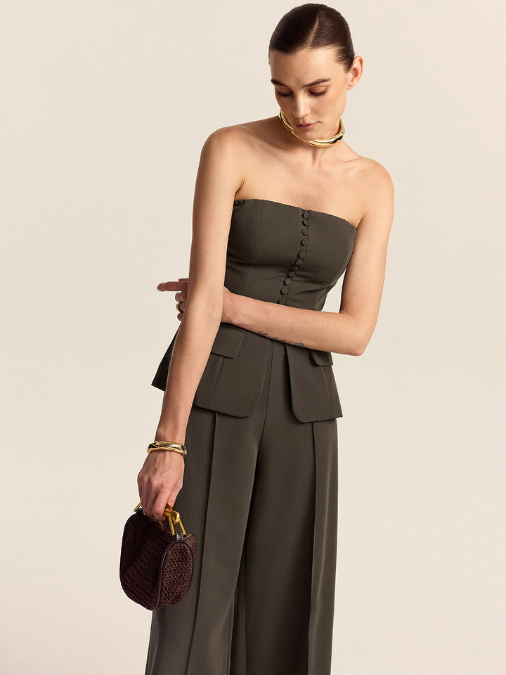Trägerloses Oberteil und Hose mit weitem Bein Set