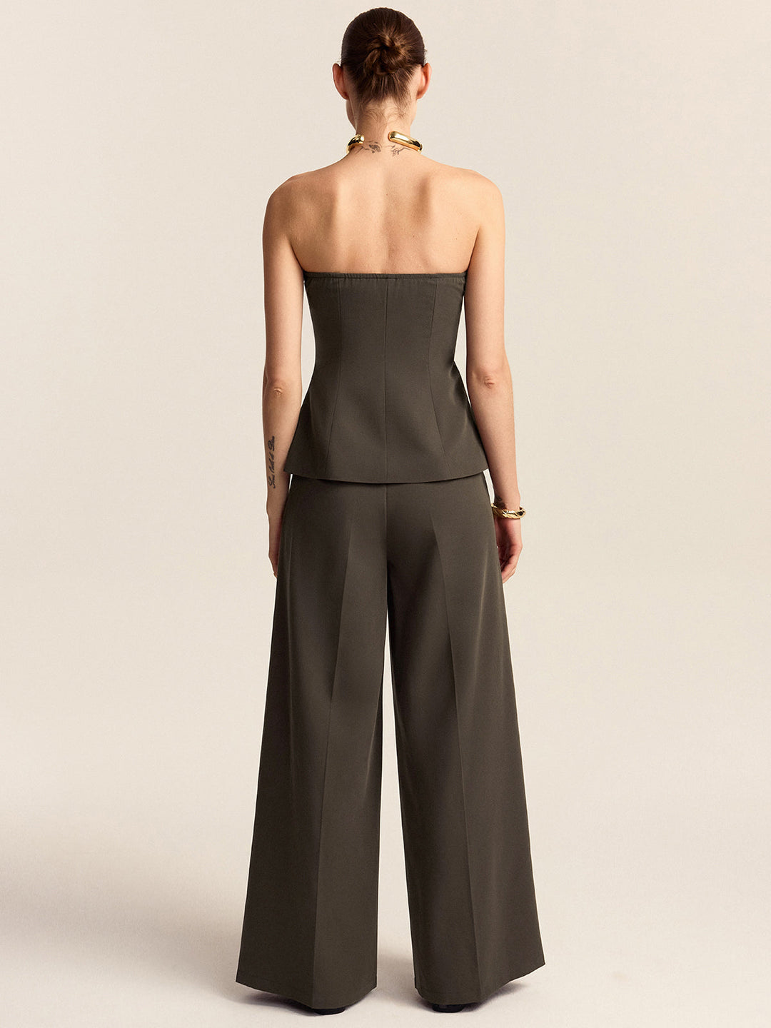 Trägerloses Oberteil und Hose mit weitem Bein Set